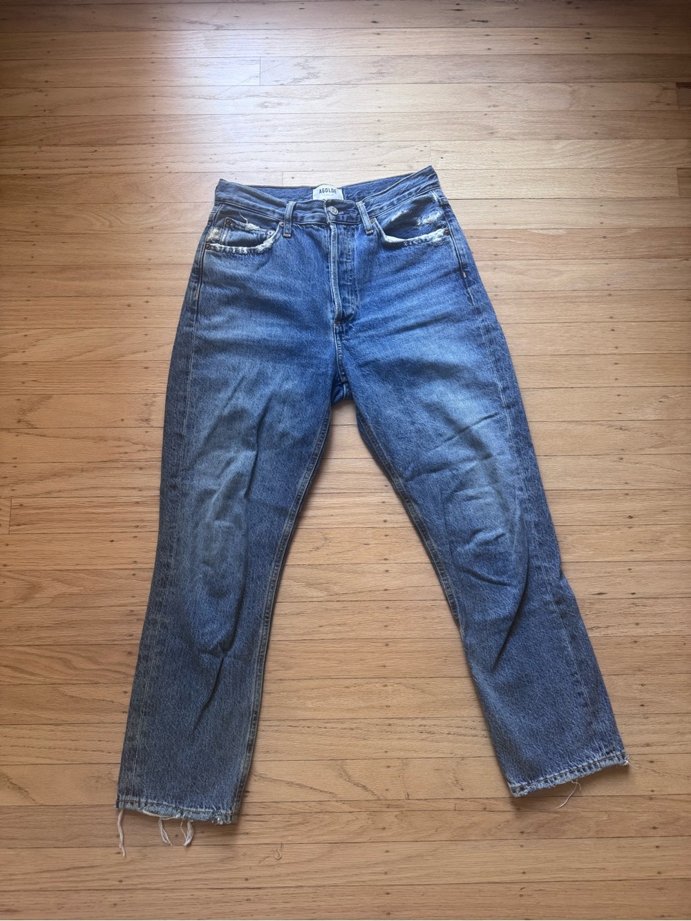 Agolde Riley High Rise Straight Crop Jeans in Frequency Wash, size 26